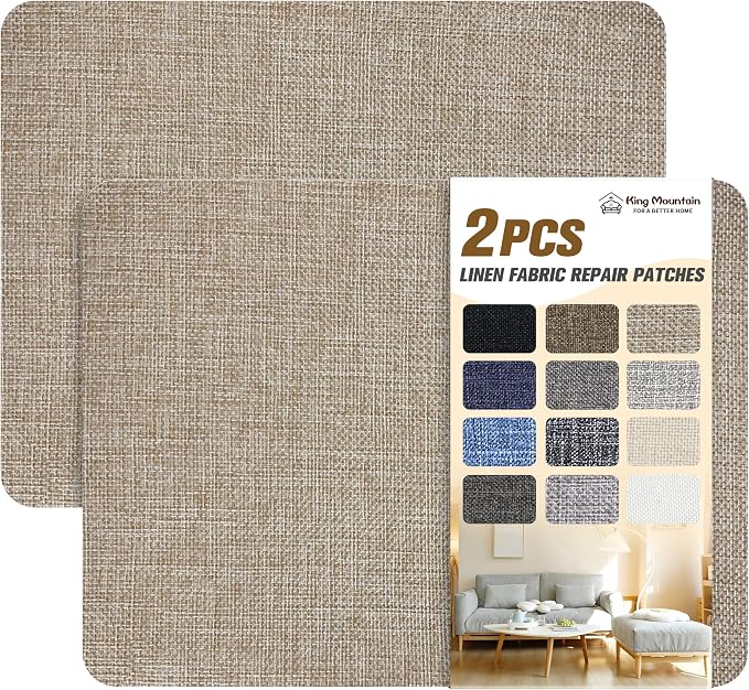 KING MOUNTAIN Coarse Linen Repair Patches, Self-Adhesive Linen Fabric Patches, 8X11 inch 2 PCS, Multi Color, Can be Used for Linen Sofa Repair(8" x 11"-2PCS,Cocoa Color)
