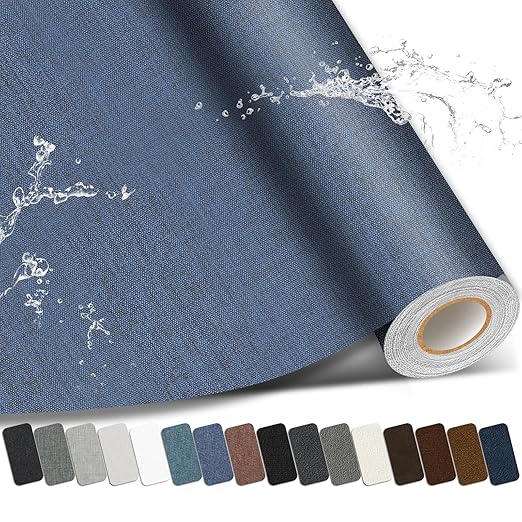 Linen Repair Patch,17X79 Inch Large Self-Adhesive Fabric Repair Tape, Linen Fabric Repair Patch for Couch, Furniture, Car Interior, Sofa and Cushion(Dark Blue, 17X79 Inch)