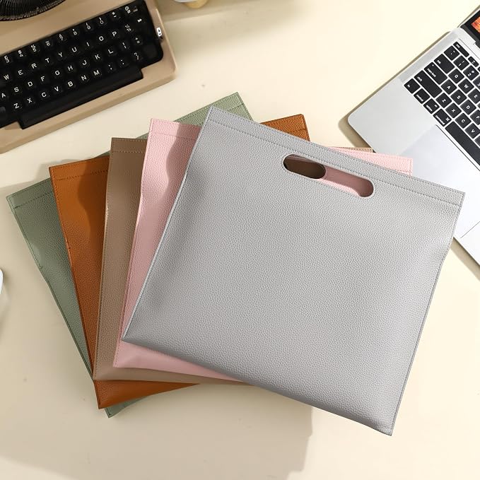 Premium PU Leather Waterproof File Folder & File Jackets & File Pockets Easy to Clean Document Organizer, Multi-Color Options, 13.34x12.56in, Ideal for Students & Professionals (Apricot)