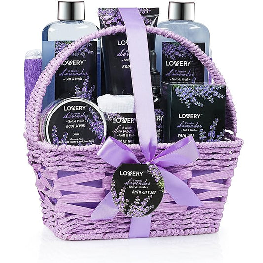 Christmas Gifts, Spa Gift Basket, Luxury 9 Piece Bath & Body Set For Women & Men,Lavender & Jasmine Scent With Shower Gel, Bubble Bath, Lotion, Bath Salt, Body Scrub,Massage Oil, Loofah & Basket