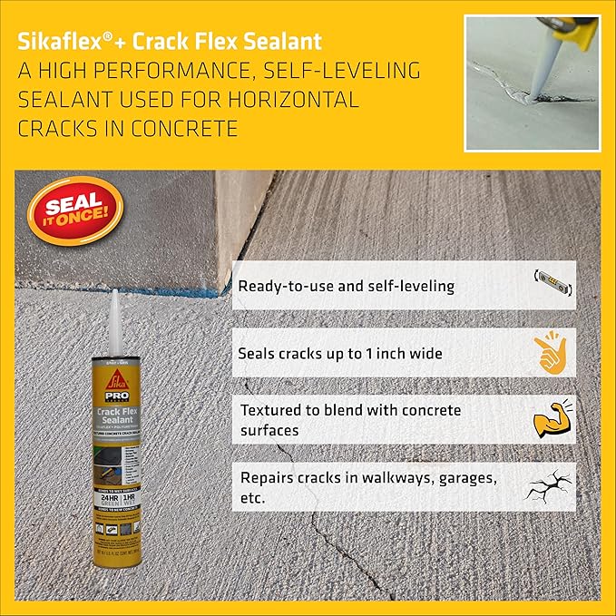 SIKA Sikaflex Crack Flex Sealant - Gray, High-Performance Polyurethane, Self-Leveling, Textured - Waterproof Seal for Horizontal Cracks - 10.1 fl. oz (Pack of 12)
