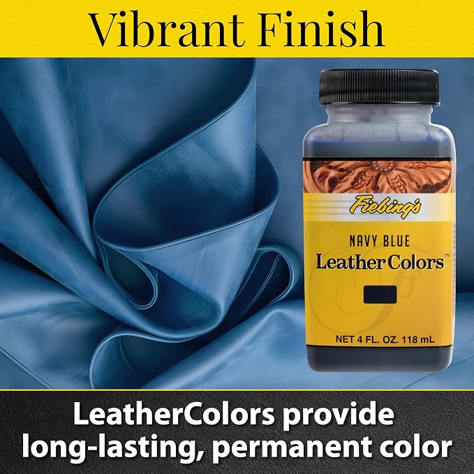 Fiebing's LeatherColors (4 Fl Oz, Navy Blue) - Leather Dye for Natural Leather - Water-Based, Non-Flammable Formula - Permanent & Penetrating Color for Shoes, Boots, Furniture - Safe for Institutions
