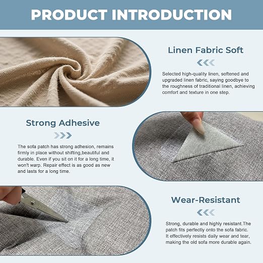 BESEZX Linen Fabric Repair Patch，3 PCS 9 * 11 Inch Self-Adhesive Couch Fabric Patch for Furniture, Sofa, Chair, Upholstery.(Fine，Black