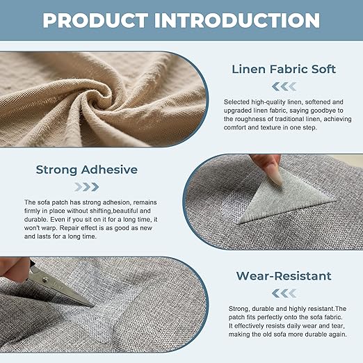 BESEZX Linen Fabric Repair Patch，3 PCS 9 * 11 Inch Self-Adhesive Couch Fabric Patch for Furniture, Sofa, Chair, Upholstery. (Coarse,Light Grey)
