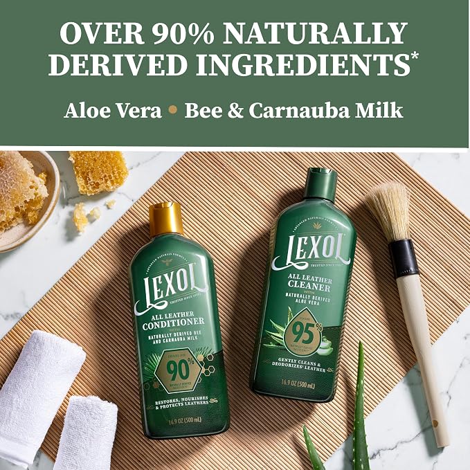 Lexol All Leather Care Kit - 5-Piece Natural Leather Cleaner & Conditioner with Aloe Vera, Bee Milk, Cloths & Brush for Car Seats, Furniture, Jackets, Bags & Boots, Gift for leather lovers