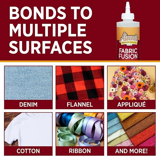 Aleene's Fabric Fusion Glue 8 fl oz, Permanent and Washable Adhesive, No-Sew Fabric Glue for Clothing, Denim, Polyester, Cotton, Flannel Materials, Dries Flexible