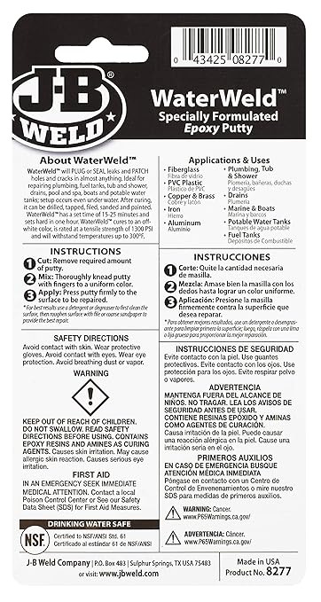 J-B Weld 8277EC WaterWeld Epoxy Putty Stick - 2 oz.