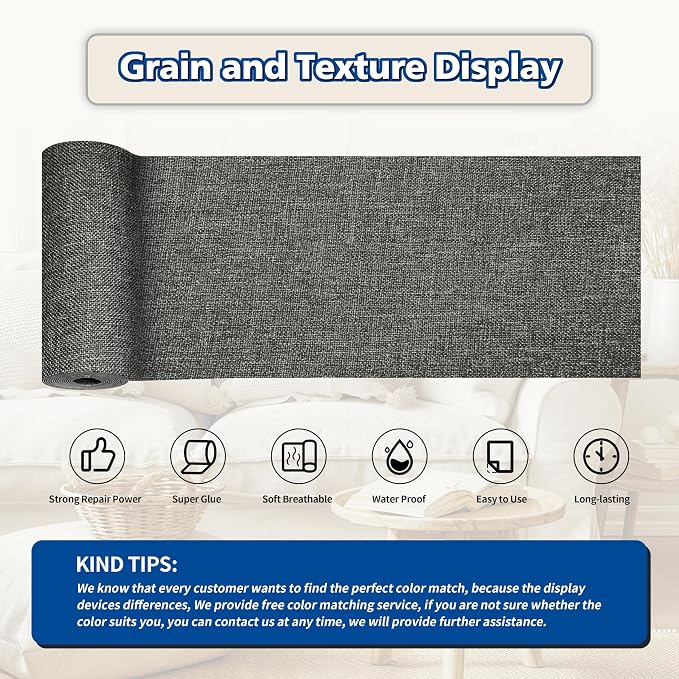 KING MOUNTAIN Linen Repair Patches, Self-Adhesive Fabric Patches, 4 X 63 inch Extra Size, Multi Color, Can be Used for Sofa Repair (Dark Grey2.0)