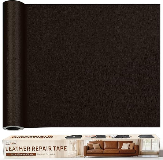 ONine Leather Repair Patch，Leather Repair Tape, 16 x 90 inches Leather Repair Patch for Furniture,Vinyl Repair kit，Leather Couch Patch，for Sofas, Furniture, car Seats(Dark Brown-Fine Grain)