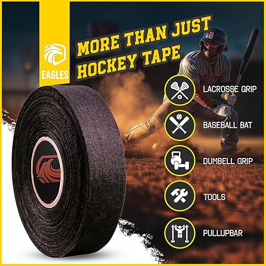 Hockey Tape Multipurpose Cloth Tape Roll for Lacrosse Baseball & Softball Bats, Rackets, Pullup Bars, Gardening Tools, Easy Tear Over Grip - Multi Sport Handle Tape - Sports Gift (Black & White)