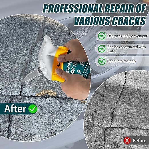 Self-Leveling Cement Crack Filler, Fast Drying Concrete Crack Filler, Gray Asphalt Crack Filler, Waterproof Concrete Crack Repair Sealer for Sidewalks, Driveways, and Foundation Cracks -7 Pack