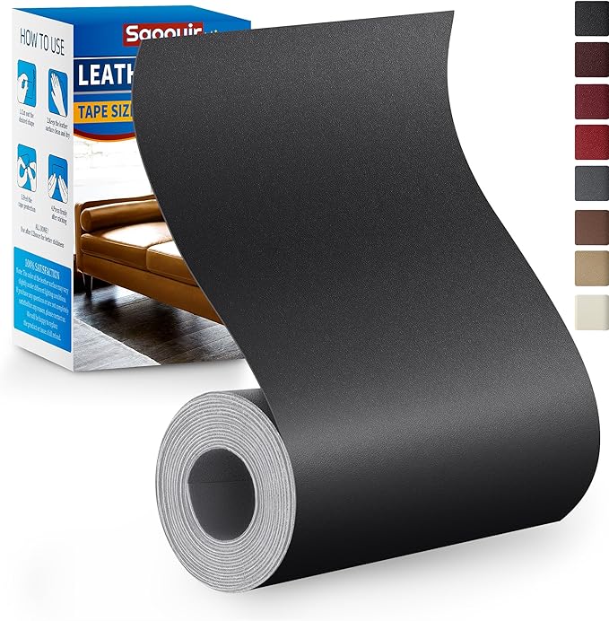 Leather Repair Patch Tape Kit, 4" x 63" Self Adhesive Leather Repair Patch for Furniture, Vinyl Leather Repair Kit for Car Seat, Chairs, Couch, Sofa, Boat Smooth Black