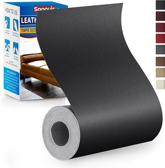Leather Repair Patch Tape Kit, 4" x 63" Self Adhesive Leather Repair Patch for Furniture, Vinyl Leather Repair Kit for Car Seat, Chairs, Couch, Sofa, Boat Smooth Black