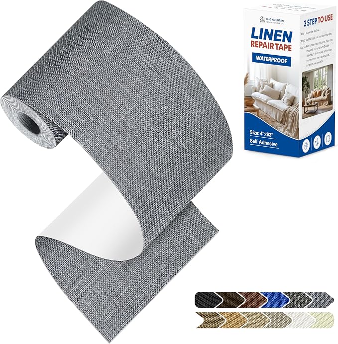 KING MOUNTAIN Linen Repair Patches, Self-Adhesive Fabric Patches, 4 X 63 inch Extra Size, Multi Color, Can be Used for Sofa Repair (Charcoal Grey1.0)