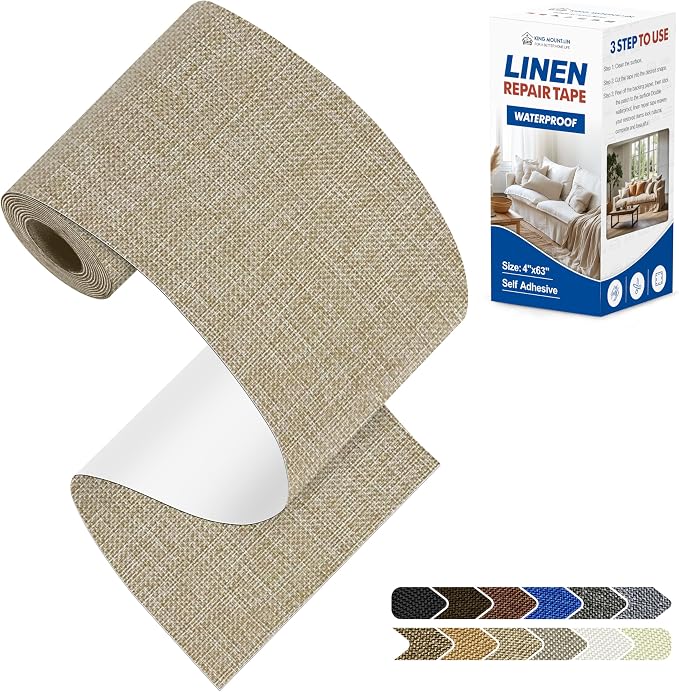 KING MOUNTAIN Linen Repair Patches, Self-Adhesive Fabric Patches, 4 X 63 inch Extra Size, Multi Color, Can be Used for Sofa Repair (Cocoa Color)