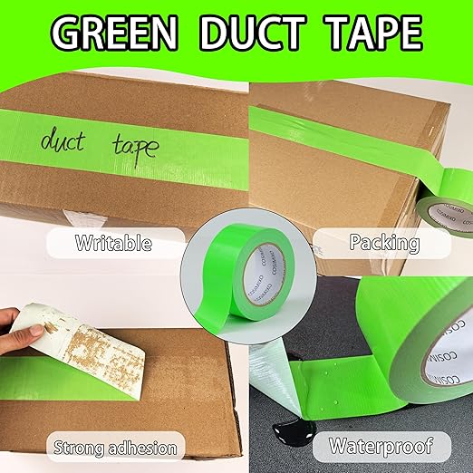 COSIMIXO 5-Pack Green Heavy Duty Duct Tape, 2 inches x 30 Yards, Strong, Flexible, No Residue, All-Weather and Tear by Hand - Bulk Value for Repairs, Industrial, Professional Use
