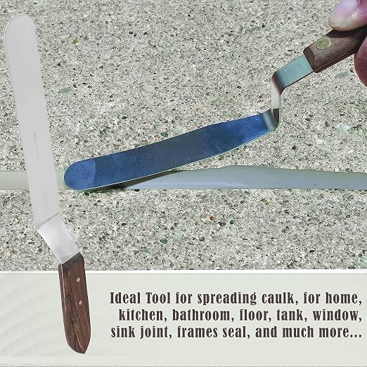 A2Z Scilab Brand Engineering Classic Offset Caulk Tooling Spatula, Stainless Steel (10 Inch Long Offset Blade)