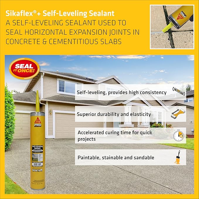 SIKA Sikaflex Self Leveling Sealant, Gray, Polyurethane, 29 fl oz, Waterproof, Self-Leveling for Sealing Horizontal Expansion Joints in Concrete