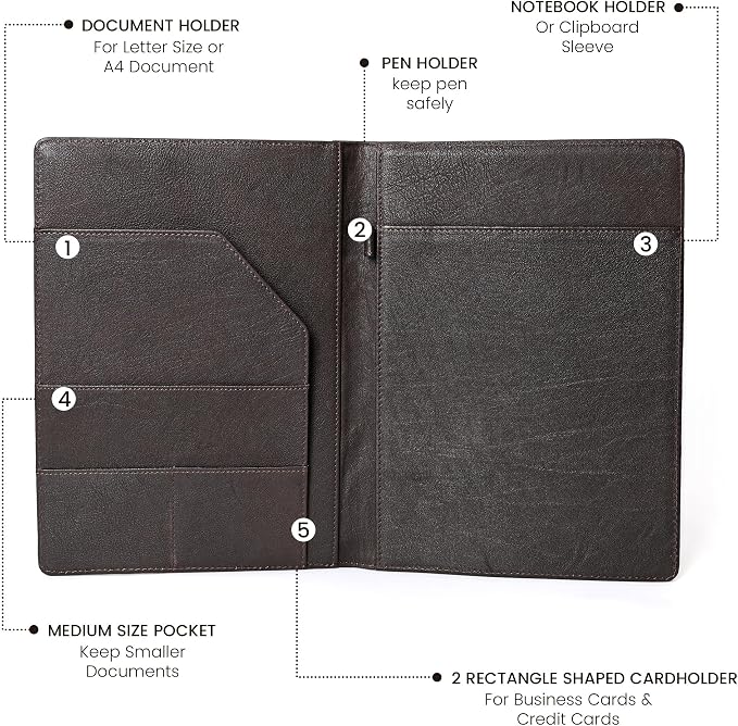 Handmade Premium Grain Leather File Cover for Men and Women - Letter Size Document File Organiser for Resumes, CVS, and Important Papers