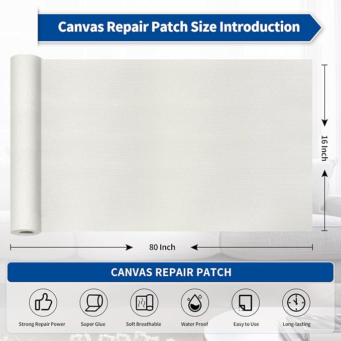 KING MOUNTAIN Linen Repair Patches, Self-Adhesive Fabric Patches, 16X80 inch Extra Size, Multi Color, Can be Used for Sofa and Linen Fabric Repair (White)