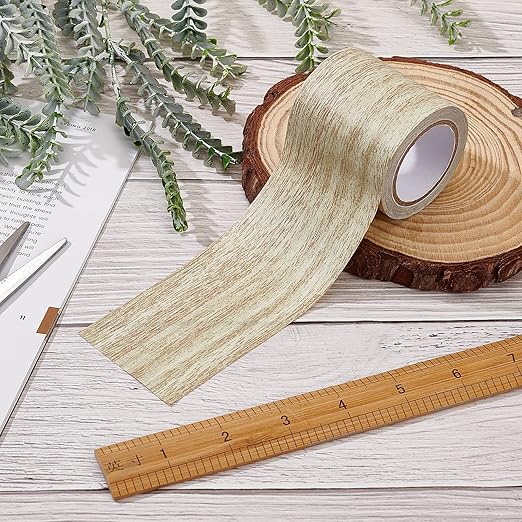 GORGECRAFT 2.2 Inch x 15Ft Imitation Woodgrain Duct Tape Wood Textured Adhesive Grain Repair Tape Patch Waterproof for Door Table Chair Furniture Floor Beautification Decoration, Oak Beige