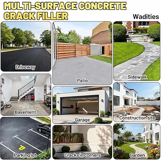 Concrete Crack Filler, 8LB High Elasticity Self Leveling Cement Crack Filler, Slab Concrete Waterproof Repair Sealant for Driveway, Walkway, Patio, Joint, Outdoor Quick Drying Sealer - Grey