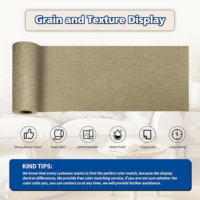 KING MOUNTAIN Linen Repair Patches, Self-Adhesive Fabric Patches, 4 X 63 inch Extra Size, Multi Color, Can be Used for Sofa Repair (Flaxen)