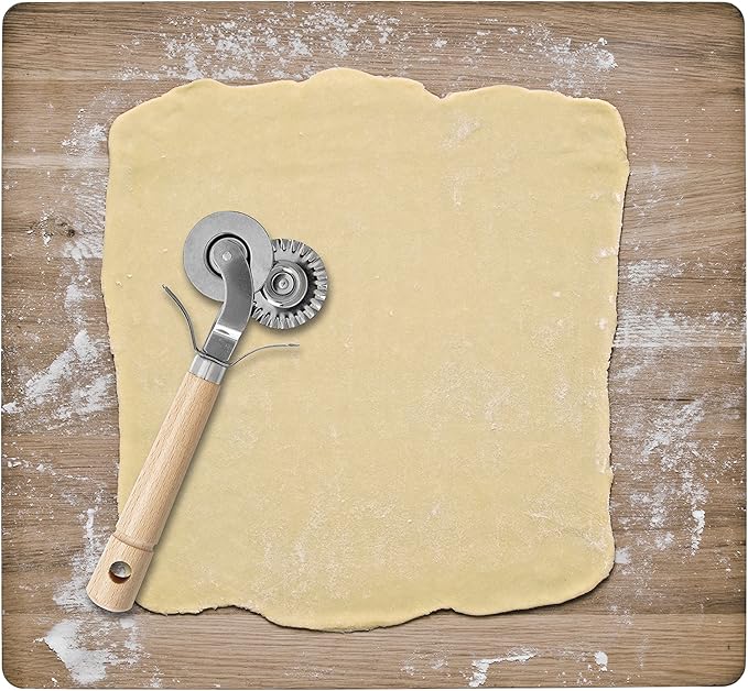 Fantes Double-Blade Pastry Ravioli Pasta Dough Cutter Crimper Wheel, Stainless Steel with Beechwood Handle, The Italian Market Original since 1906
