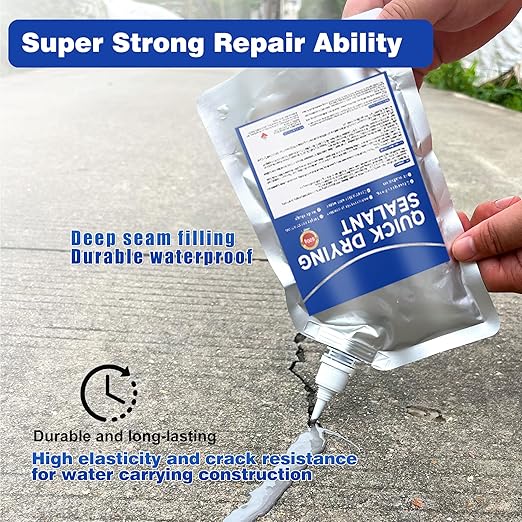 Concrete Crack Filler and Sealant, Quick Drying High Elasticity Cement Crack Filler, Waterproof Repair, Self-Leveling Concrete Slab Repair for Driveway, Patio (Gray, 35.27 OZ)
