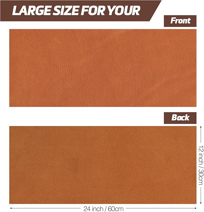 Shkira 12''X24'' Genuine Caramel Leather Sheets for Crafts - Square 2.0MM Thick Genuine - Thick Cowhide Pieces Square - Leather Sheet for Arts