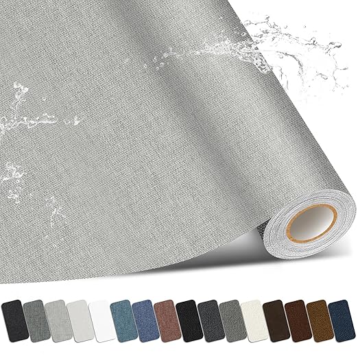 Linen Repair Patch, Large Self-Adhesive Fabric Repair Tape, Linen Fabric Repair Patch for Couch, Furniture, Car Interior, Sofa and Cushion(Grey, 3.5X79 Inch)