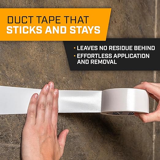 Lockport Duct Tape Heavy Duty Waterproof,20 Yards x 2 Inch,Strong Adhesive Roll for Indoor & Outdoor Repair,No Residue,Tear by Hand - Duct Tape Bulk Value (White, 1-Pack)