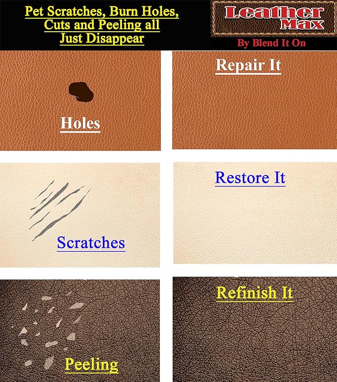 Furniture Leather Max Complete Leather Refinish and Repair Kit Now with 3 Color Shades to Blend with/Leather & Vinyl Restorer (Middle Grey)