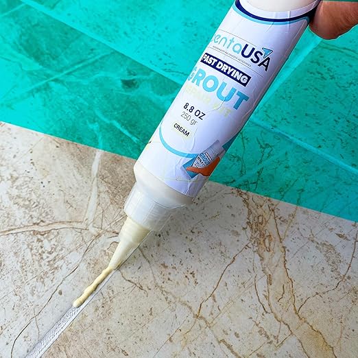 PentaUSA Cream Ivory Tile Grout Repair Kit - Premixed Sanded Grout for Bathroom Shower Kitchen Floor, Beige Collection, Water-Resistant Filler Tube with Applicator, Easy DIY Restore (8.8oz / 250g)