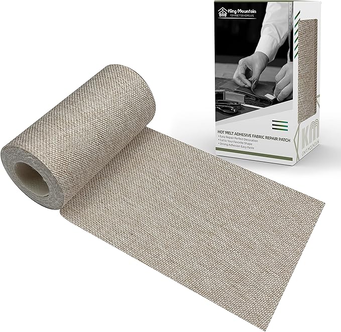 King Mountain Premium Linen Fabric Iron-on Repair Patch, Inside&Outside Fabric Repair Patch, 3"x60" with Backing Glue Linen Repair Decorative Patch kit (Linen-3"x60", Rice Coffee)