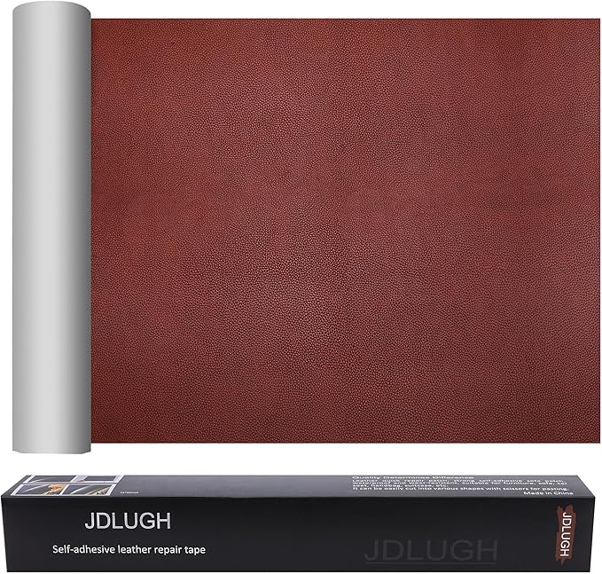 JDLUGH Sofa Leather Repair Patch Tape 15x60 Inch Large Self Adhesive Leather Sofa, Car Seat, Leather Furniture, Vinyl Repair Patch Kit (15x60 Inch, Red-Brown)