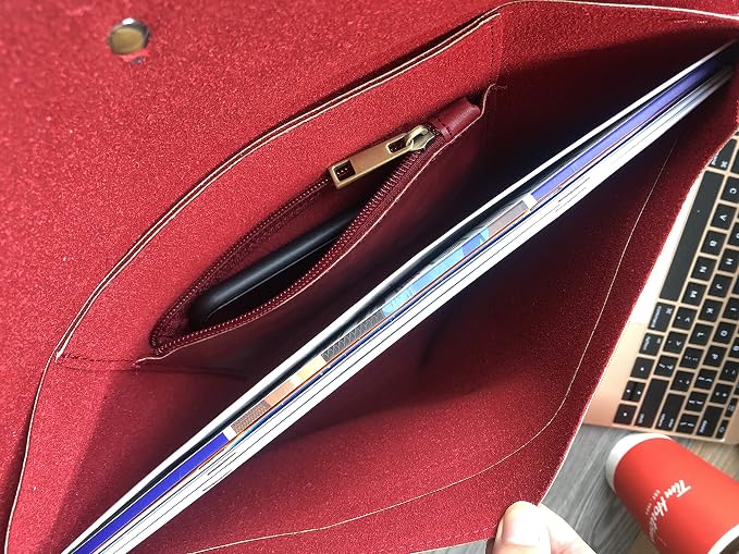 Vintage pu Leather 13.5" Certificate File Sleeve Case Business Manila Clutch Envelope Bag Office Documents Folder (Wine red)