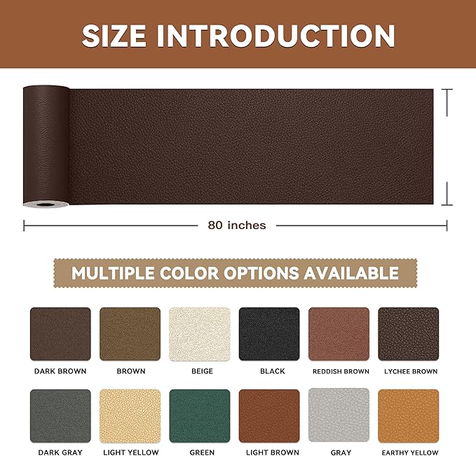 TIANLDD Leather Repair Tape,3.5 x 80 Inches Self Adhesive Leather Repair Patch，Leather Repair Kit for Furniture，Couches,Car Seats,Cabinets,Handbags(Light Coffee-Litchi Grain)