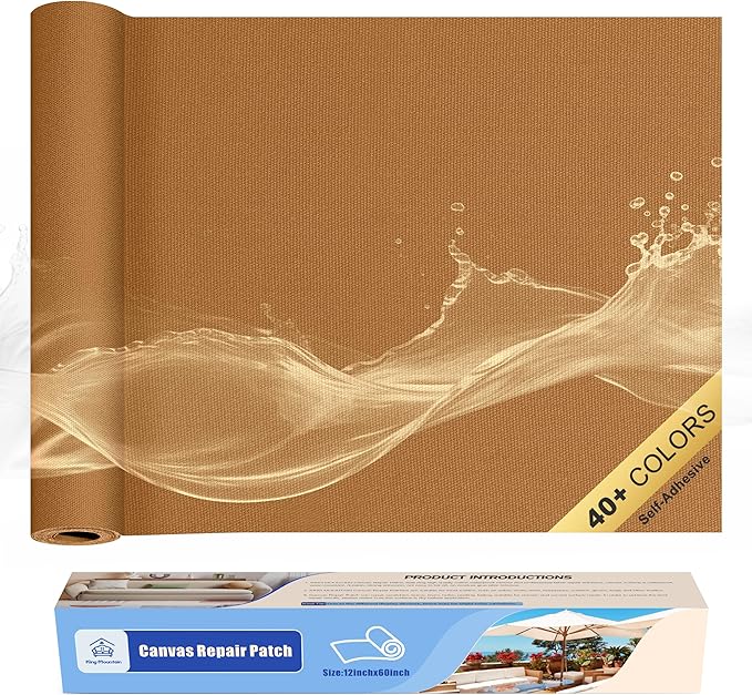 KING MOUNTAIN Canvas Repair Tape,Outdoor Gear Patch, 12×60 Inches,Waterproof,Self-Adhesive for Repairing Boat Covers,Sun Shades,Sofas,Tents,Lounge Chairs,Awnings (Light Brown)