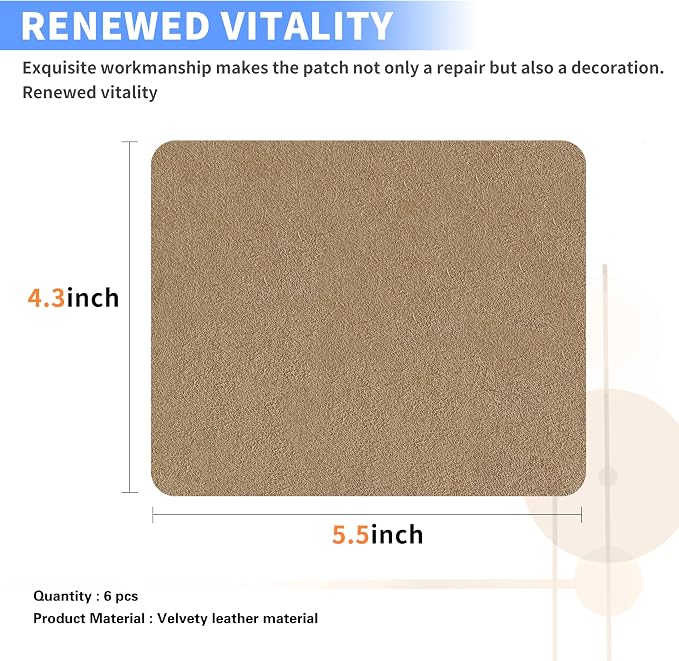 Azobur Repair Patch, 6 Piece Microfiber Patches, Self Adhesive Fabric Sofa Patch Repair Fabric, Luxurious Look, Quick Fix Sofa.(Khaki)