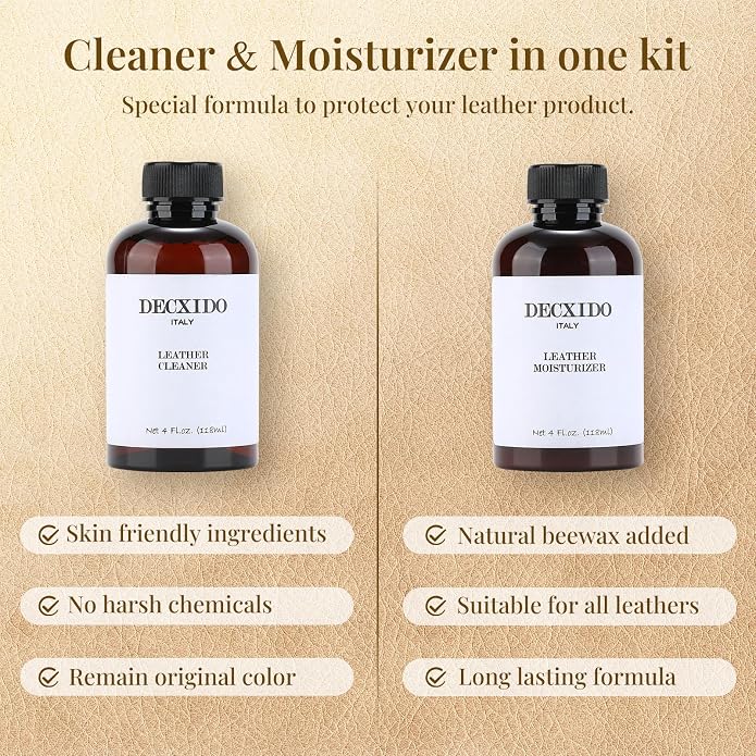 Leather Care Kit,Leather Cleaner and Leather Moisturizer,Leather Care set for Purse,Leather Bag,Restore Shine,Removes Stains.Leather Wallet,Leather Furniture,Leather Cleaning Kit,Leather Conditioner