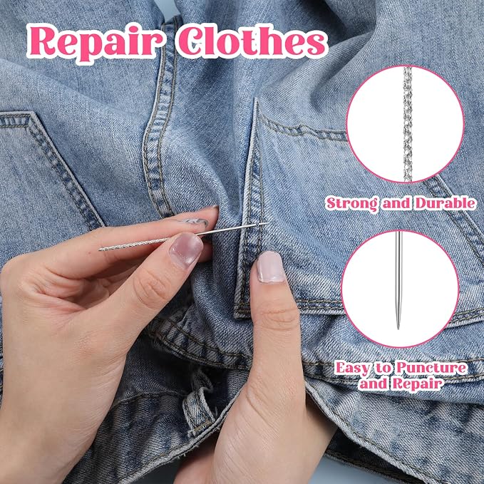 15Pcs Snag Nab It Tool 3 x 0.04 Inch Snag Repair Needle Tool with Case, Leather Stitching Needles Sharps for Woven Knitted Cloth Garments Drapes