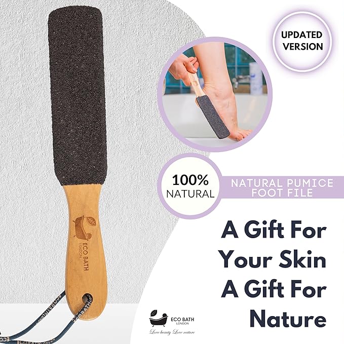 Eco Bath London Natural Pumice Foot File Black Flat - Callus Remover for Feet, Dead Skin Heel Scrubber, Pedicure Foot Care Tool for Cracked Dry Heels, Callus Dead Skin Remover for Women and Men