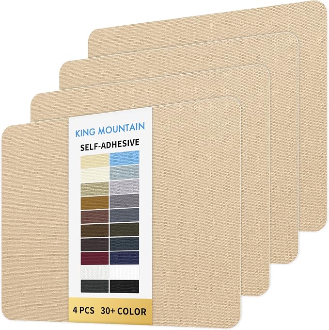 KING MOUNTAIN Canvas Repair Patch 9 x11 Inch 4 Pcs Self-Adhesive Waterproof Fabric Patch for Sofas, Tents, Furniture,Tote Bags, Car Seats (Khaki)