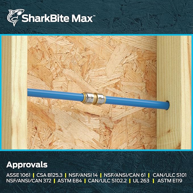SharkBite Max 1/2 Inch Coupling, Made in the USA, Pack of 12, Push to Connect Brass Plumbing Fitting, UR008