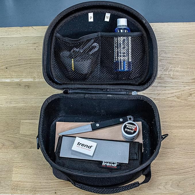 Trend Complete Sharpening Set: 6 Inch Diamond Bench Stone, Tapered File, Leather Strop, Lapping Fluid, Mirror Paste, Cleaning Block & Storage Case, DWS/KIT/K