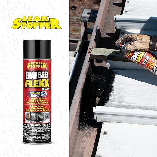 Leak Stopper Rubber Flexx – 18oz Waterproof Repair & Sealant Spray - Point & Spray to Seal Cracks, Holes, Leaks, Corrosion & More | Black – 2 cans