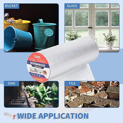 Butyl Tape Waterproof Aluminum Butyl Rubber Tape 12in x 16.4ft, UV-Resistant Leak Proof Seal Strip Patch for RV Patch,Window and Metal Roof Flashing, Patching and Gutter Leak Repair