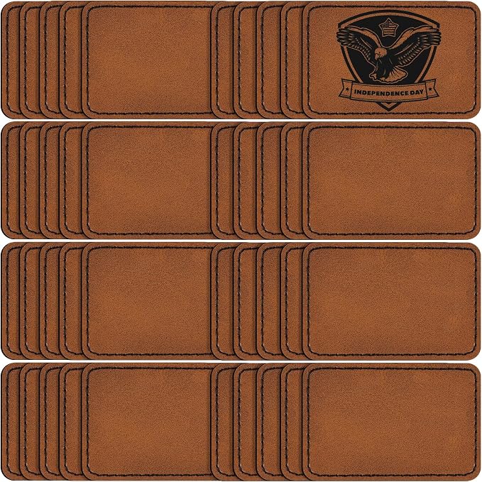 40 Pack Blank Leatherette Patches with Adhesive, Rectangle Laser Engravable Faux Leather Patch for Hats Custom, Fabric Repair Sew, Engraving Materials, Gifts, DIY (Khaki, 3 x 2 in)