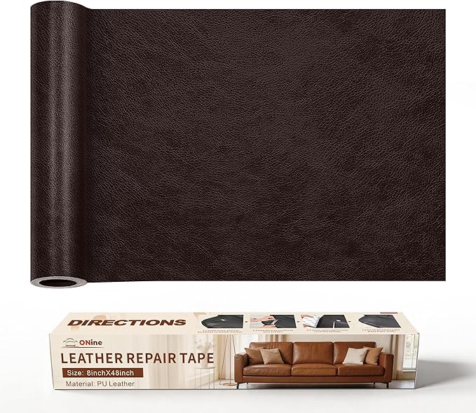 ONine Leather Repair Patch，Leather Repair Tape, 8 x 48 inches Leather Repair Patch for Furniture,Vinyl Repair kit，Leather Couch Patch，for Sofas, Furniture, car Seats(Dark Brown)